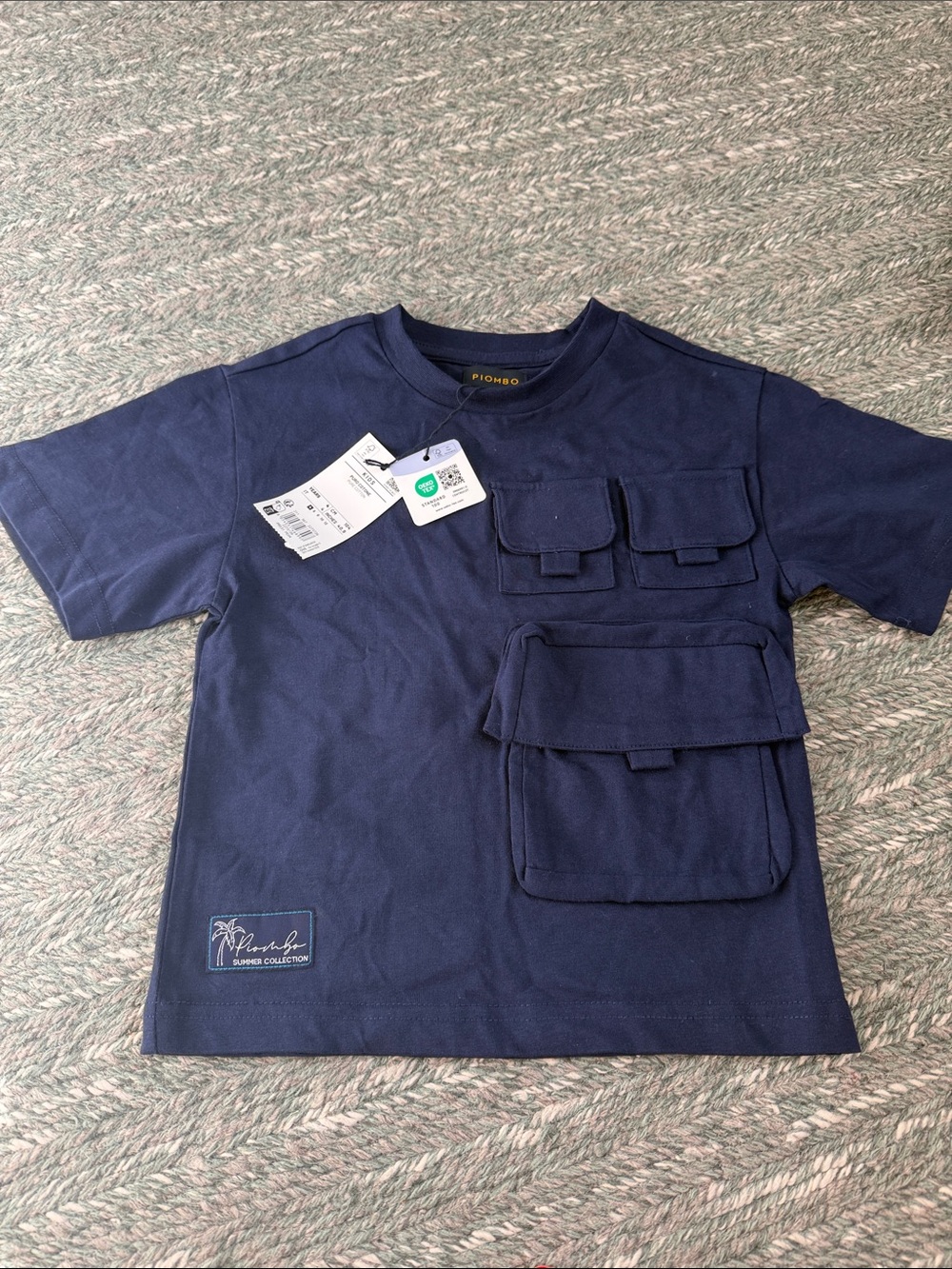 Piombo Navy Short Sleeve Tee with Utility Pockets